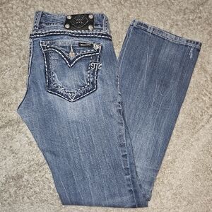 Miss Me Brand Womens Boot Cut Western Jeans JPW5066UL Size 31 Heavy Stitch Denim